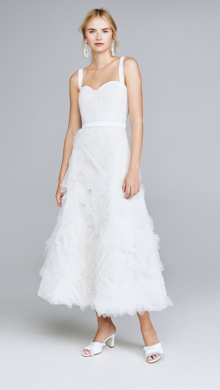 NWT MARCHESA NOTTE White Tulle Tea Length Sweetheart Neckline Gown Size 0